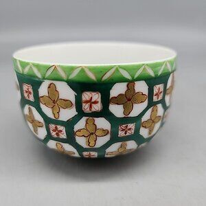 vintage porcelain tea cup demitasse cup Green Gold Floral Leaf 2x3"